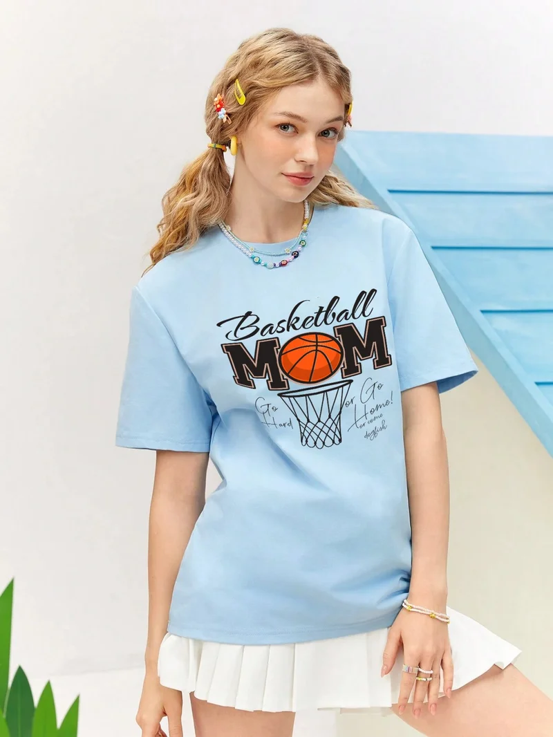 دوغ فش Lover Combination Couple Basketball Mom Mothers Day Printed Oversize Cotton T-Shirt 2-Piece