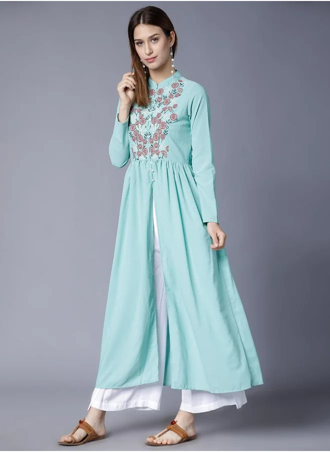 فيشود Women Blue Floral Embroidered Anarkali Kurta by Styli
