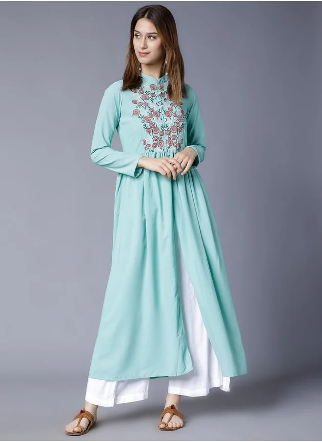 فيشود Women Blue Floral Embroidered Anarkali Kurta by Styli