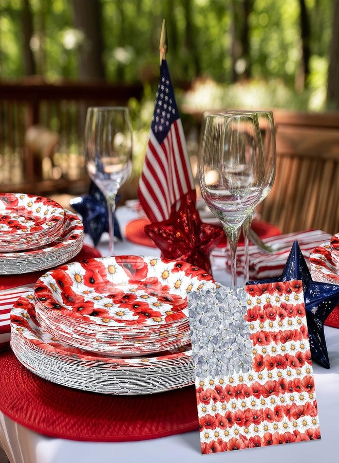 Vesici 100 Pcs Patriotic Party Supplies Set Disposable Dinner Paper Plates, Napkins, and Forks American Flags Design Memorial Day Party Supplies for 4th of July Memorial Day Decorations Serve 25 - Image 5