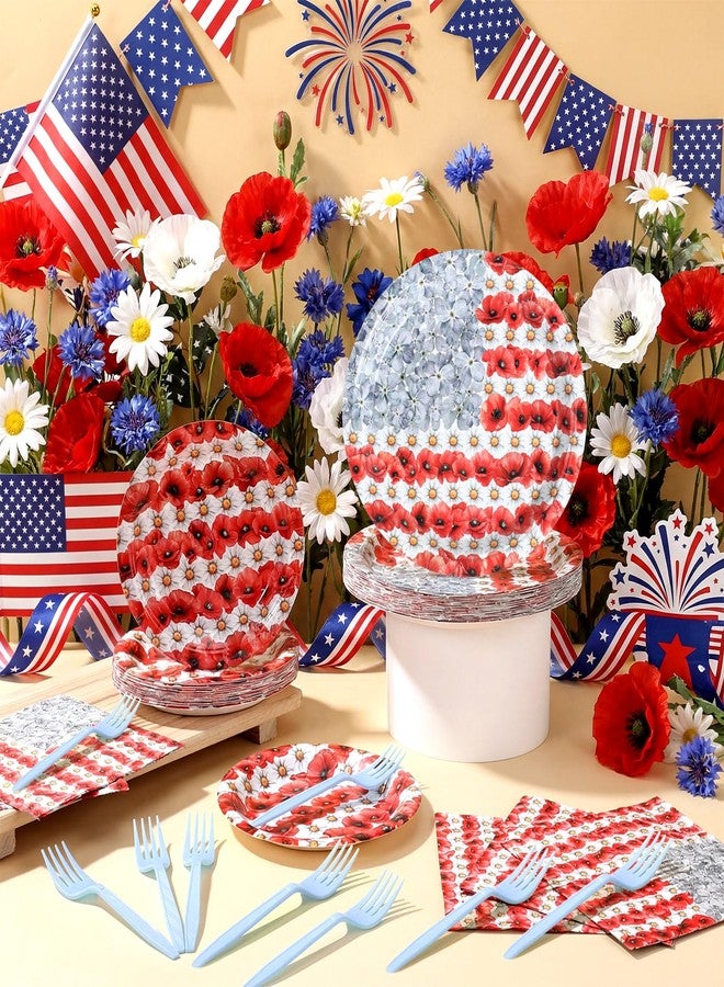 Vesici 100 Pcs Patriotic Party Supplies Set Disposable Dinner Paper Plates, Napkins, and Forks American Flags Design Memorial Day Party Supplies for 4th of July Memorial Day Decorations Serve 25 - Image 4