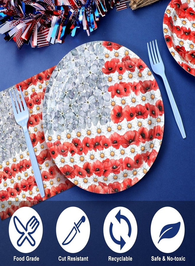 Vesici 100 Pcs Patriotic Party Supplies Set Disposable Dinner Paper Plates, Napkins, and Forks American Flags Design Memorial Day Party Supplies for 4th of July Memorial Day Decorations Serve 25 - Image 3