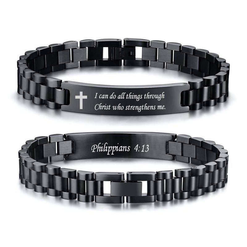 VNOX Easter Basket Stuffers Christian Cross Bracelet For Men | Personalized Bible Verse Scripture Bracelets Mens Inspirational Bracelets Cross Chain Bracelet, Religious Christian Gifts For Men,Joshua 1:9 - Image 1
