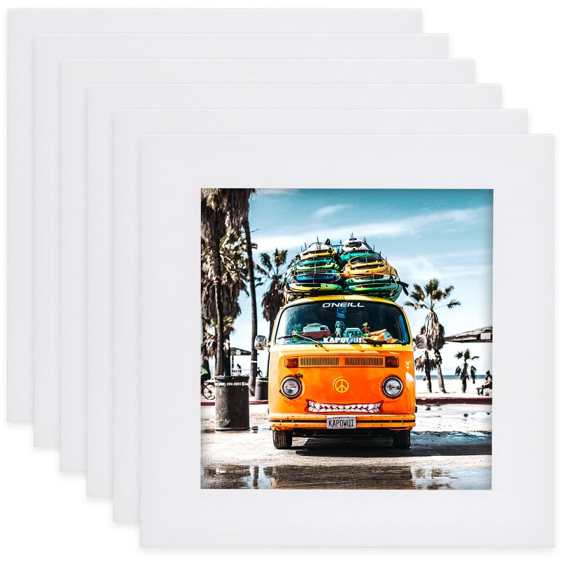 5x5 White Picture Frames Square Classic Natural Wood 6 Pack for Wall Mounting and Tabletop Display