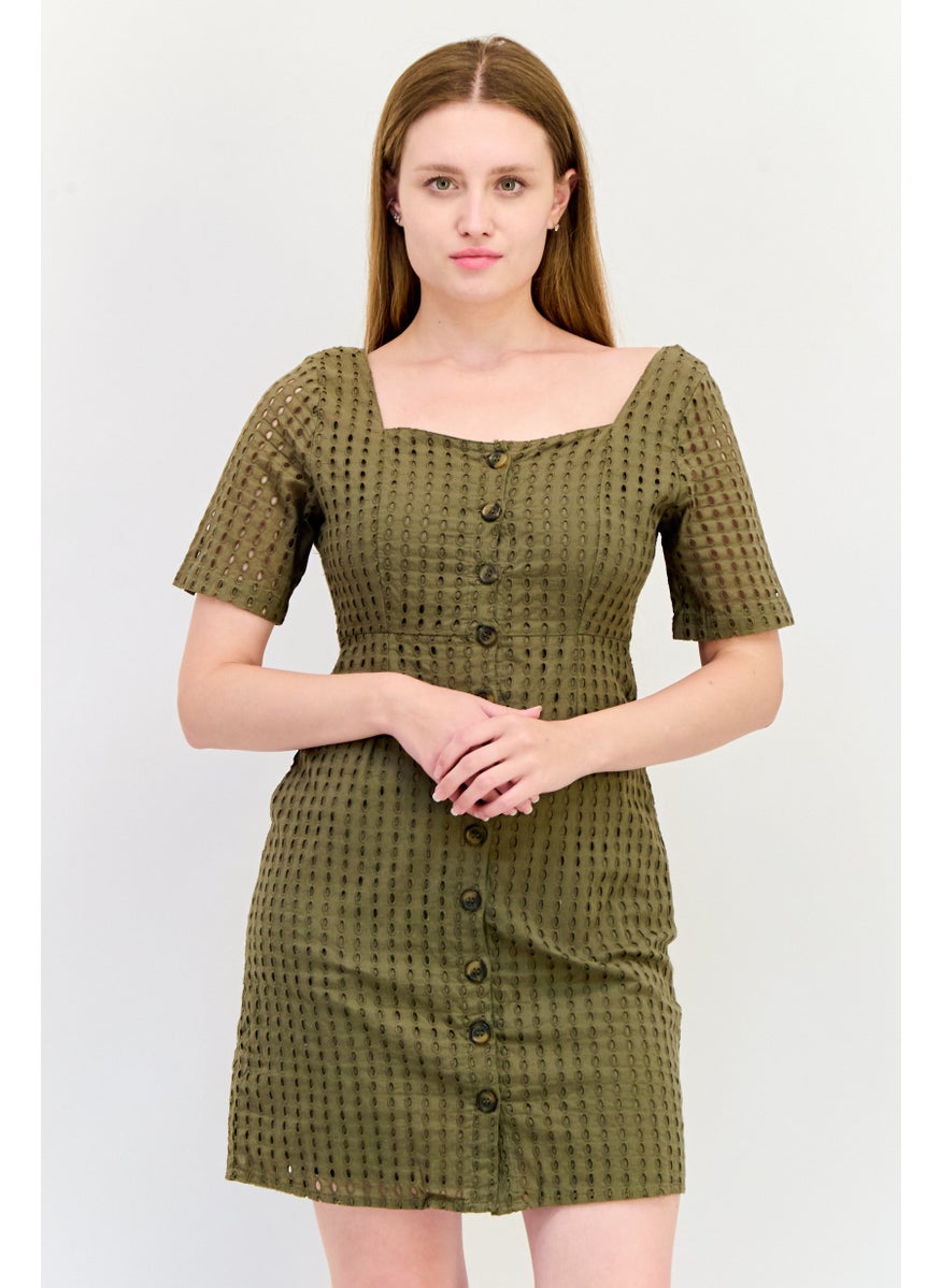 ONLY Women Eyelet Mini Dress, Olive  - Image 1