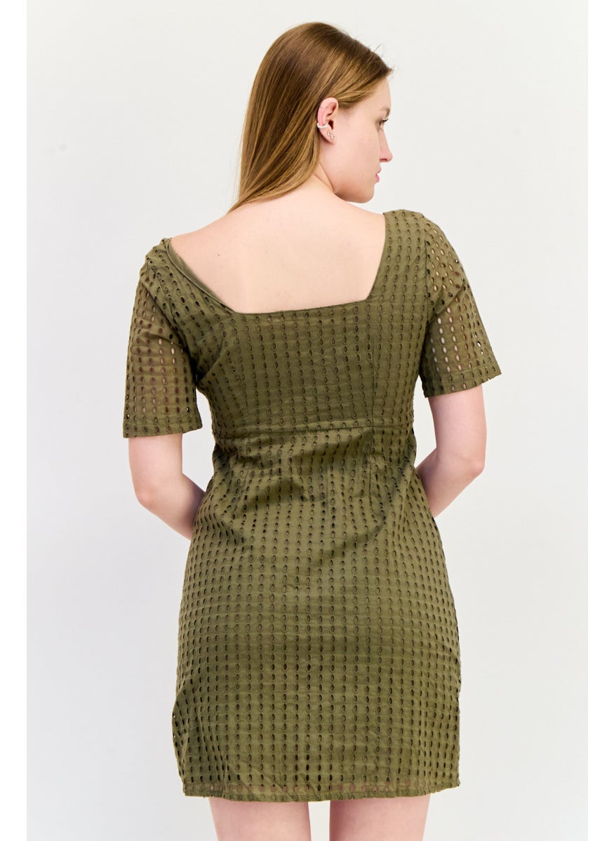 ONLY Women Eyelet Mini Dress, Olive  - Image 3