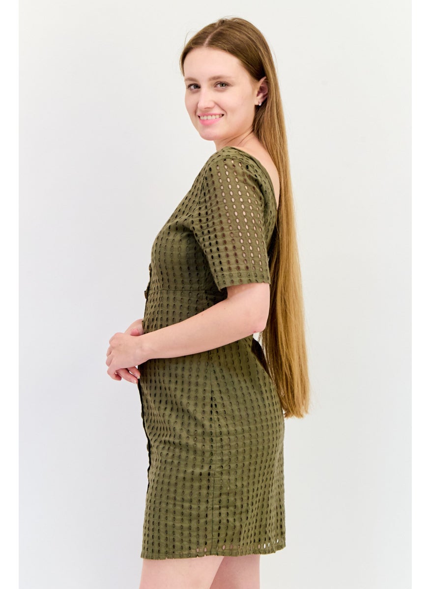 ONLY Women Eyelet Mini Dress, Olive  - Image 4