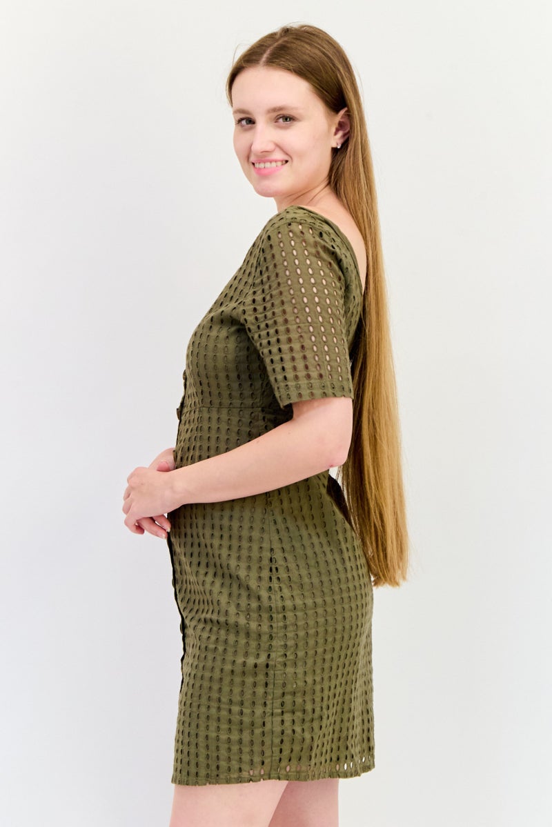 ONLY Women Eyelet Mini Dress, Olive - Image 4