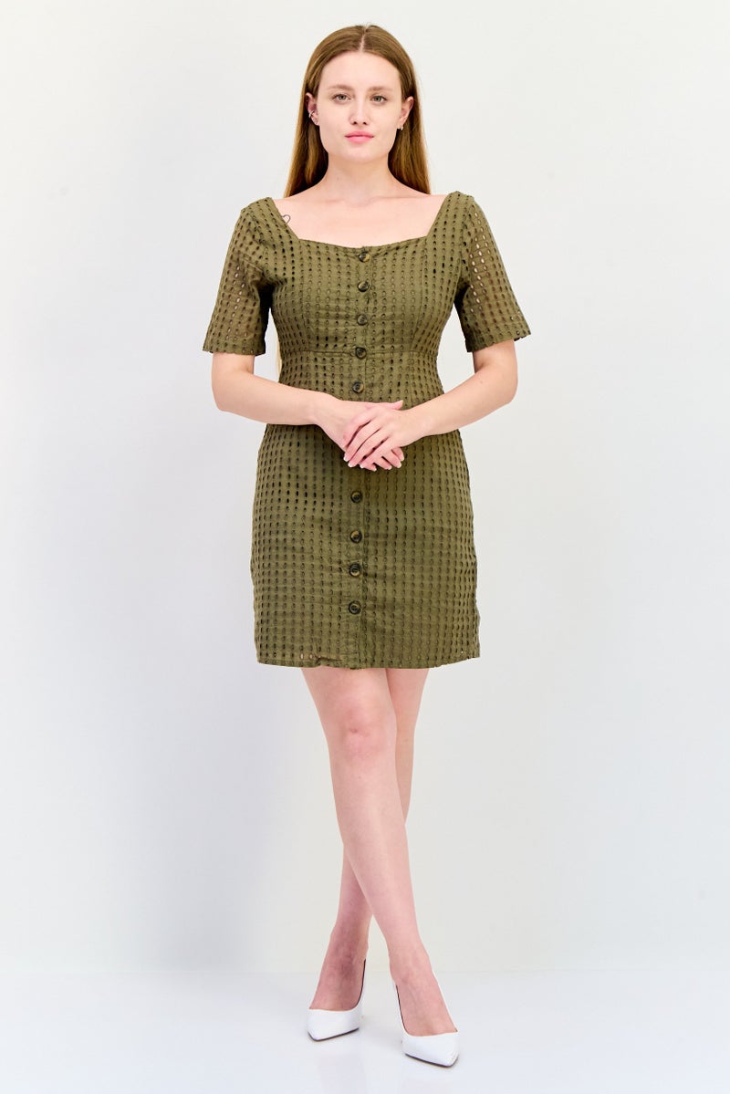 ONLY Women Eyelet Mini Dress, Olive - Image 2