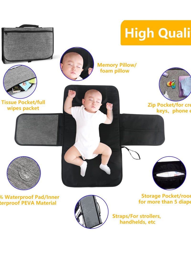 SOLARAE Portable Changing Mat, Baby Travel Changing Mat, Foldable Waterproof Diaper Nappy Pad with Storage Pockets, Lightweight Changing Pad with Memory Foam Headrest, Multifunctional Baby Changing Table - Image 2