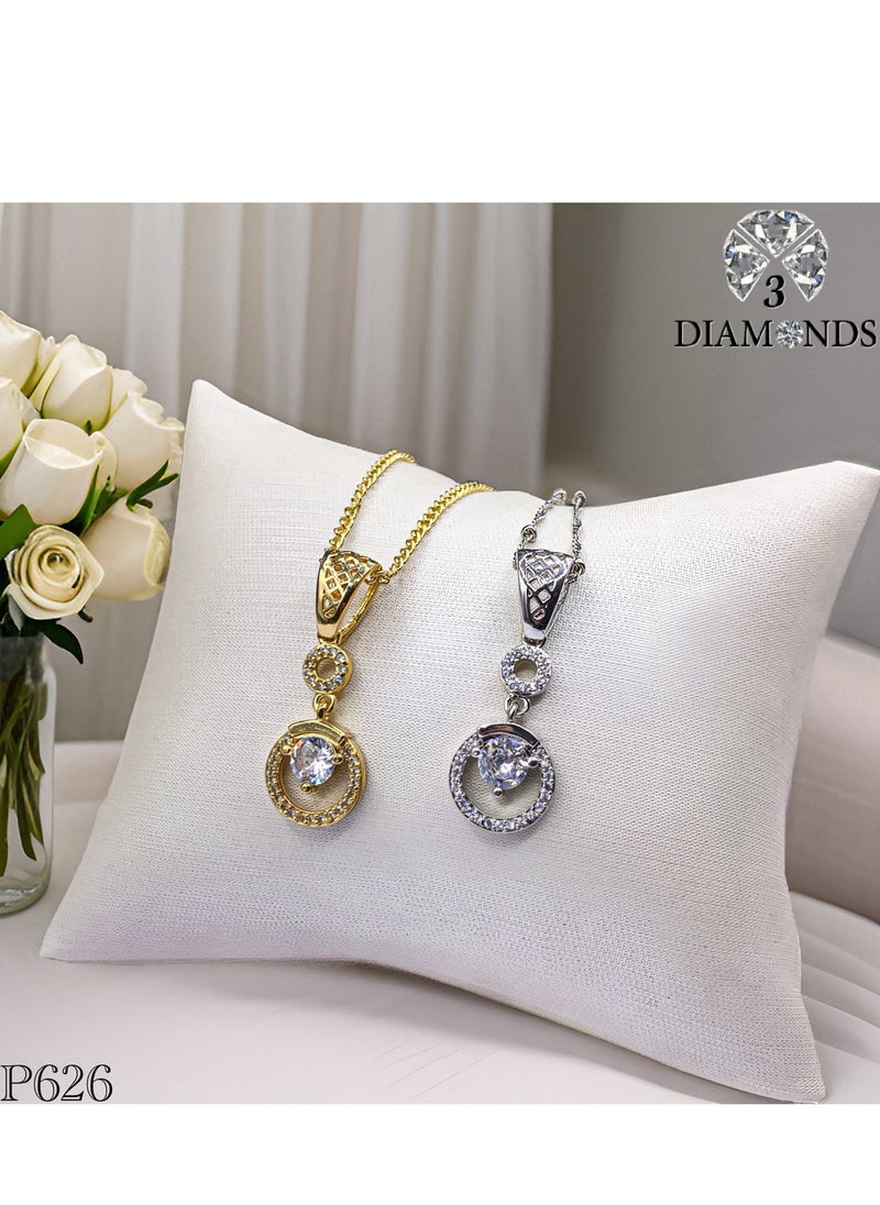 3Diamonds Platinum Plated Necklace for Women – Double Circle Pendant with Sparkling Stone – 3DIAMONDS 