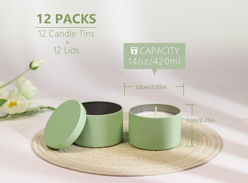 Aroparc Candle Tins with Lids, 3 Wicks Candle Jars 14oz/420ml Candle Containers 12 Pack Seamless Bulk Candle Containers for Candle Making Supplies Wholesale Empty Candle Jars - Mint - Image 2