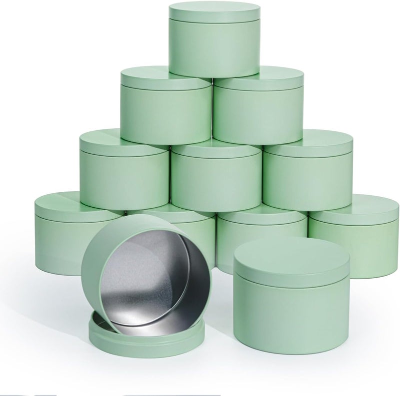 Aroparc Candle Tins with Lids, 3 Wicks Candle Jars 14oz/420ml Candle Containers 12 Pack Seamless Bulk Candle Containers for Candle Making Supplies Wholesale Empty Candle Jars - Mint - Image 1