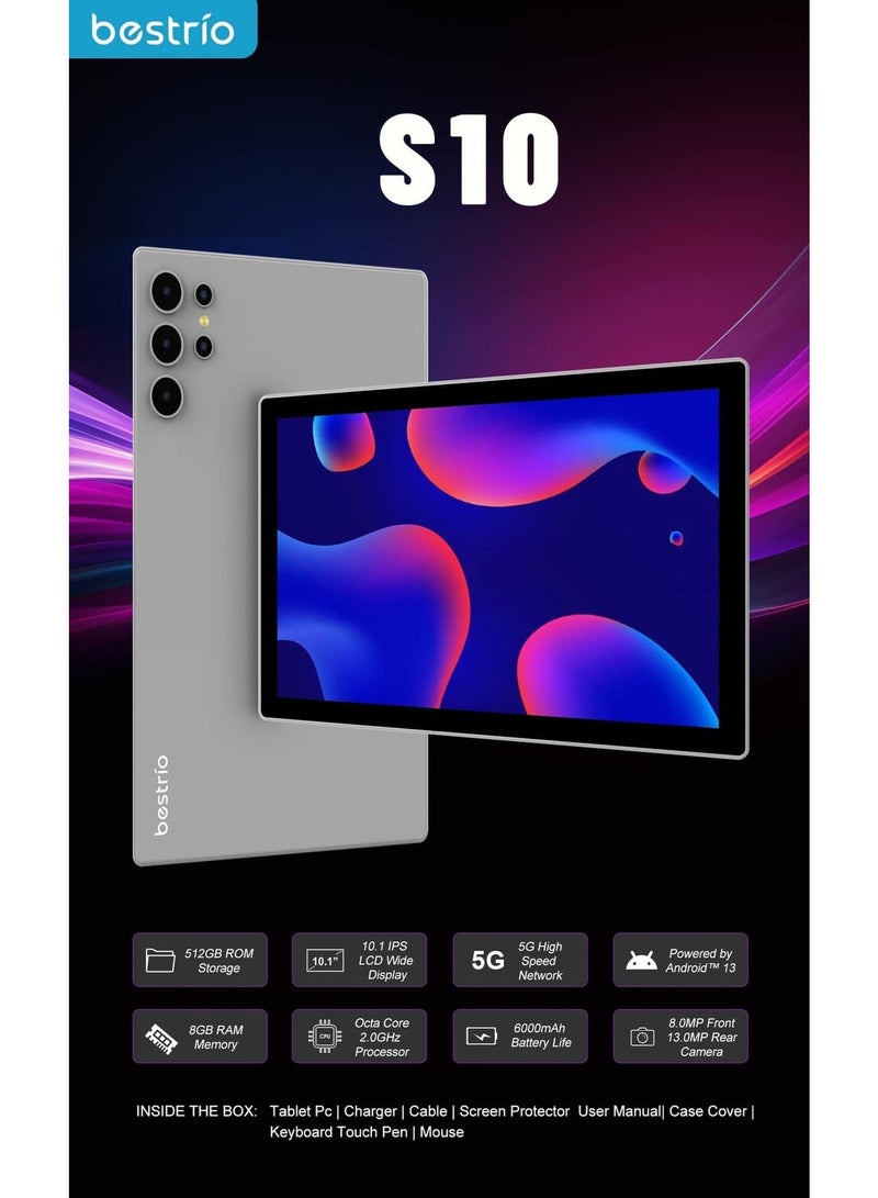 BESTRIO High-Performance Bestrio Tab S10 – 10.1 Inch HD Android Tablet, Octa-Core, 8GB RAM, 512GB Storage, 5G Dual SIM - Image 5
