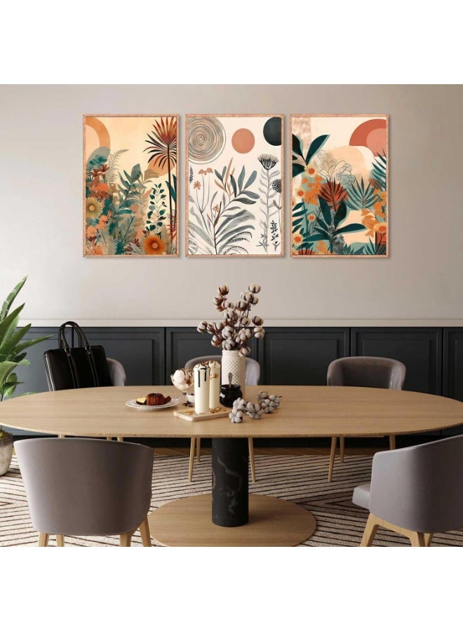عربست لوحة فنية جدارية من بوهو، مطبوعات نباتية باللون البرتقالي المحروق، صور ديكور حائط، لوحات قماشية تجريدية زهرية لغرفة النوم والمكتب وتناول الطعام والمطبخ وديكور المنزل بدون إطار (3 قطع) - Image 3