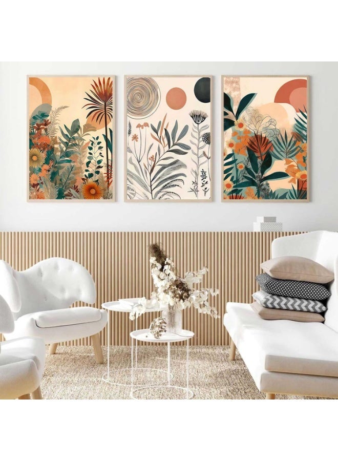 عربست لوحة فنية جدارية من بوهو، مطبوعات نباتية باللون البرتقالي المحروق، صور ديكور حائط، لوحات قماشية تجريدية زهرية لغرفة النوم والمكتب وتناول الطعام والمطبخ وديكور المنزل بدون إطار (3 قطع) - Image 4