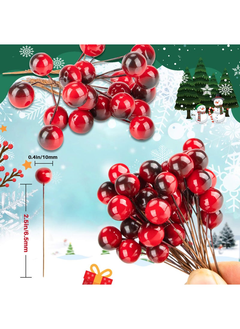 MAQIHAN MAQIHAN Artificial Holly Berries - 150 Pcs Christmas Holly Berries Stems for Crafts Faux Holly Berries Artificial Red Holly Berry Stems for Christmas Wreath Christmas Tree Table Kitchen Wall Decor  - Image 2