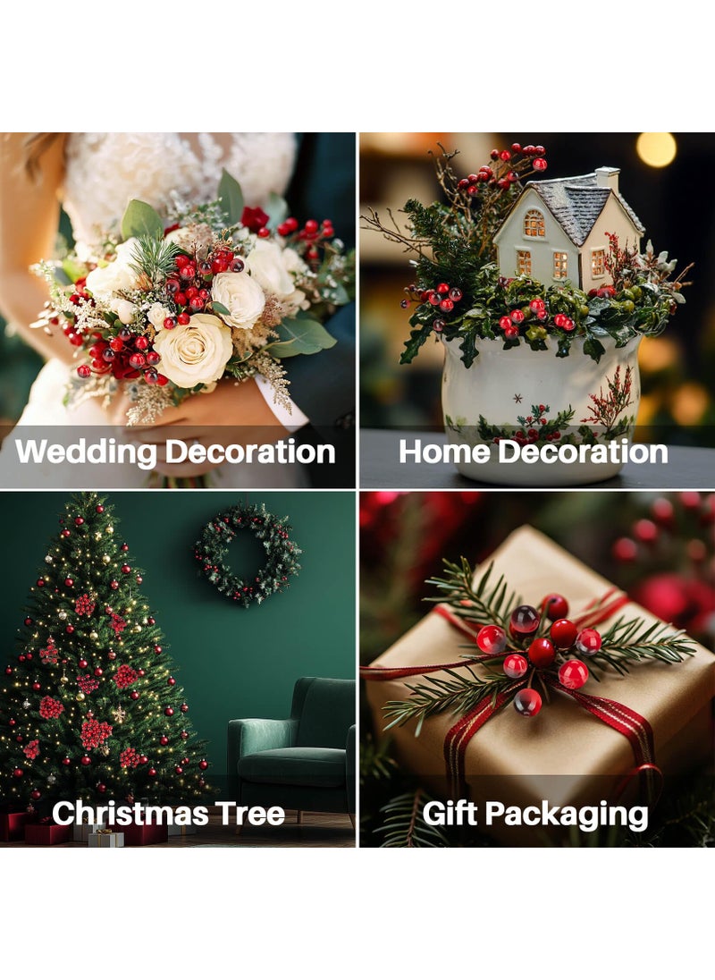 MAQIHAN MAQIHAN Artificial Holly Berries - 150 Pcs Christmas Holly Berries Stems for Crafts Faux Holly Berries Artificial Red Holly Berry Stems for Christmas Wreath Christmas Tree Table Kitchen Wall Decor  - Image 5
