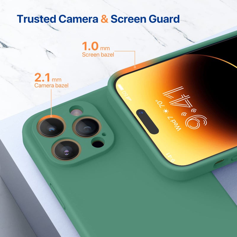Miracase Designed for iPhone 14 Pro Max Phone Case with Screen Protector,[Upgraded Enhanced Camera Protection],Shockproof Liquid Silicone Case with Microfiber Lining,6.7 inch, Acacia Green - Image 5