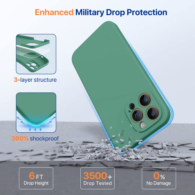 Miracase Designed for iPhone 14 Pro Max Phone Case with Screen Protector,[Upgraded Enhanced Camera Protection],Shockproof Liquid Silicone Case with Microfiber Lining,6.7 inch, Acacia Green - Image 4