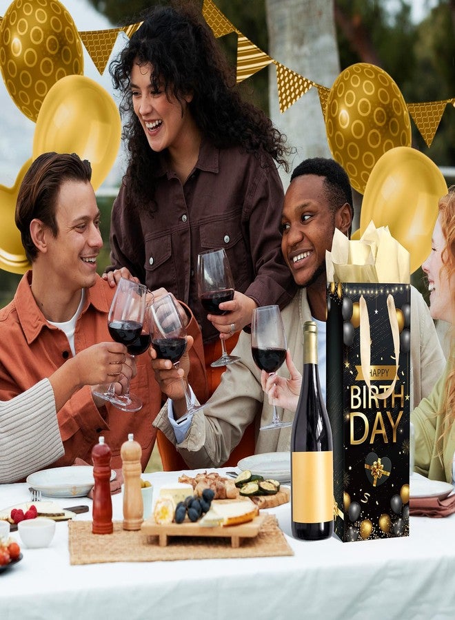 Wayyogh 1pcs Wine Birthday Gift Bag Gold Black Happy Birthday Party Favors Decorations, Bottle Liquor Gift Bag with Tissue Wrapping Paper Handle for Women Men Anniversary Party Gifts Supplies Decor - Image 5