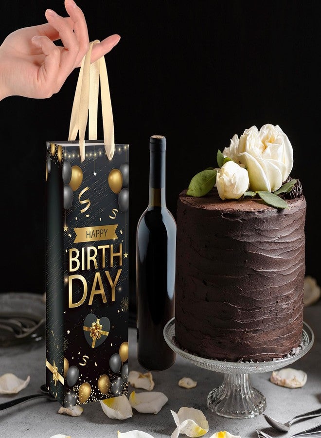 Wayyogh 1pcs Wine Birthday Gift Bag Gold Black Happy Birthday Party Favors Decorations, Bottle Liquor Gift Bag with Tissue Wrapping Paper Handle for Women Men Anniversary Party Gifts Supplies Decor - Image 3