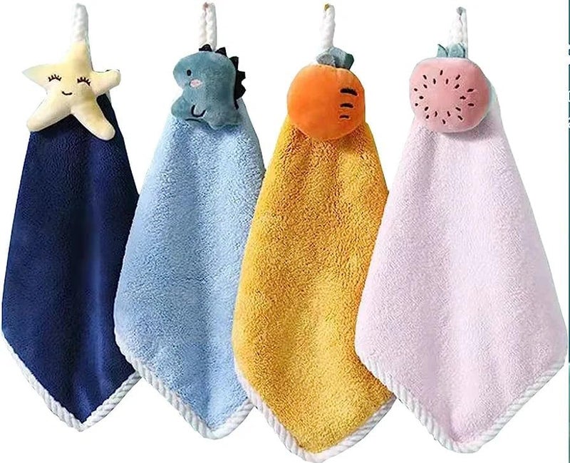 F Y V icrofiber Wash Basin Hanging Hand Kitchen Towel Napkin with Ties 30x30 cm Pack of 4 Multicolor - Image 1