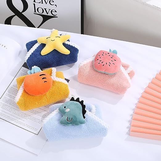 F Y V icrofiber Wash Basin Hanging Hand Kitchen Towel Napkin with Ties 30x30 cm Pack of 4 Multicolor - Image 5