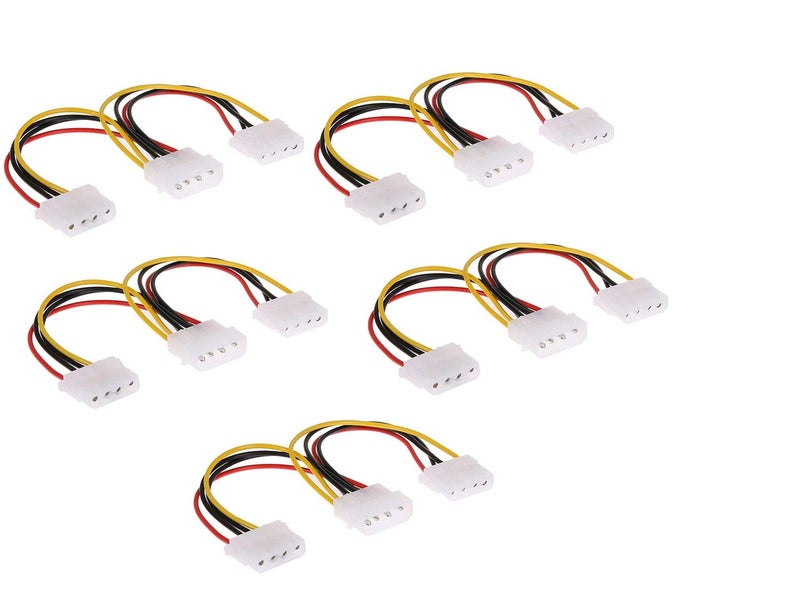 LipiWorld® 4 Pin Molex Male to 2 Ports IDE Female Power Supply Y Splitter Adapter Cable for PC, Cooling Fan CD Driver Hard Disk (17Cm, Black, Pack of 5) - Image 1