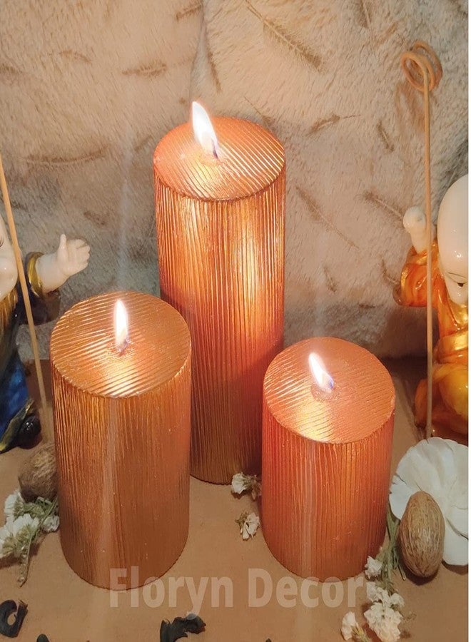Floryn Decor شمعة عمودية كبيرة من شمع البارافين النحاسي بلمسة نهائية ريفية من فلورين ديكور (3 × 12 بوصة) - Image 3