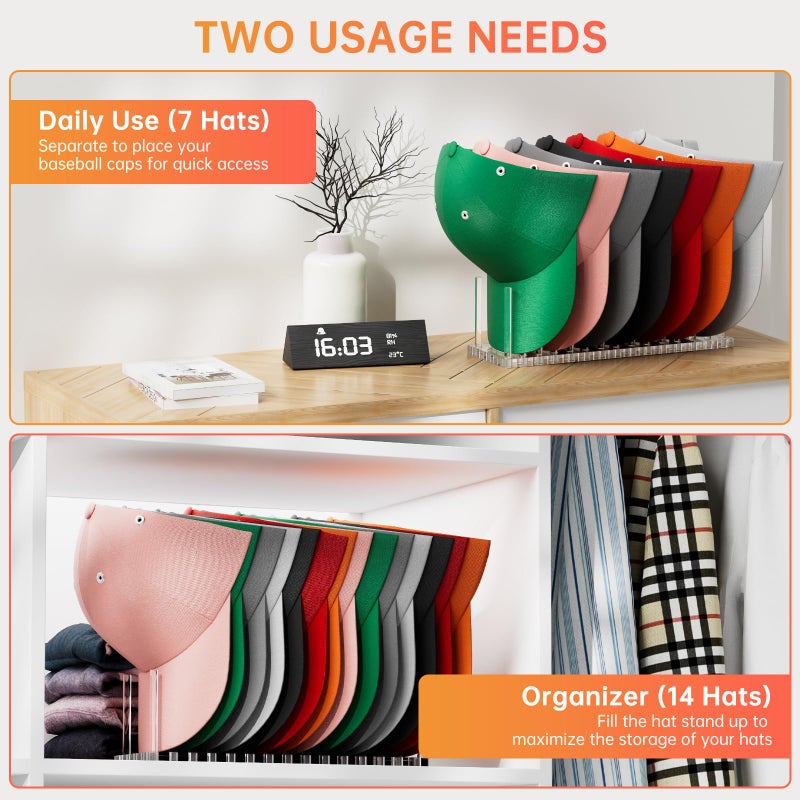Kadolina Hat Organizer for Baseball Caps, Acrylic Hat Rack for 14 Baseball Caps, Hat Holder Display and Organizer for Closet, Tabletop, Dressing Table - Image 2