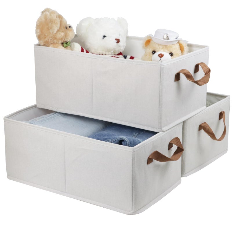 Pack of 3 Large Capacity Storage Bins Closet Organizer System Sturdy Foldable Storage Boxes for Organizing Clothing Sheets Toys Books Shelf Organizer Shelves Basket Storage Bin