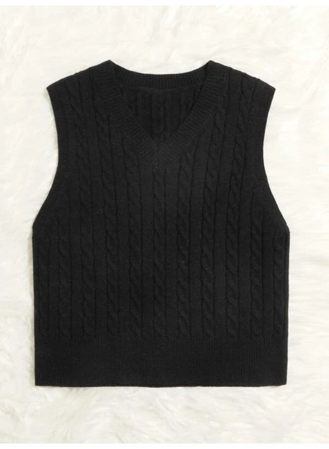 NIBEMINENT Sweater European and American Women's Knitted Waistcoat Pullover V-neck Vest Sweater Top for Women - Image 2