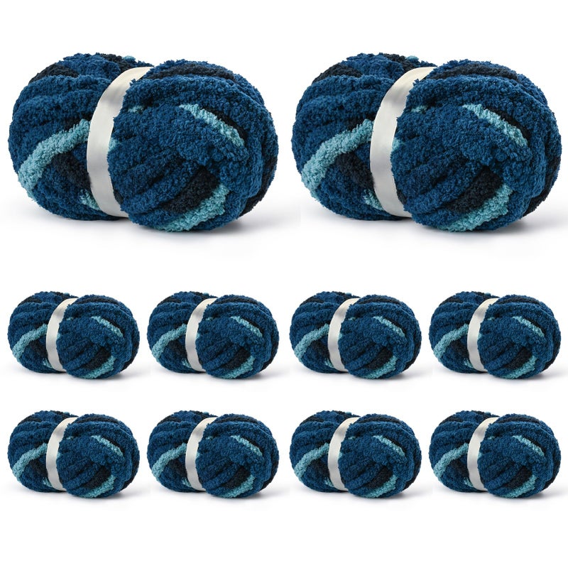 OMoiut 10 Pack Jumbo Chunky Yarn for Hand Knitting, Fluffy Variegated Chunky Chenille Yarn for Crocheting, 240yds/70.5oz Super Bulky Soft Crochet Baby Blanket Yarn(Tie Dye Blue) - Image 1