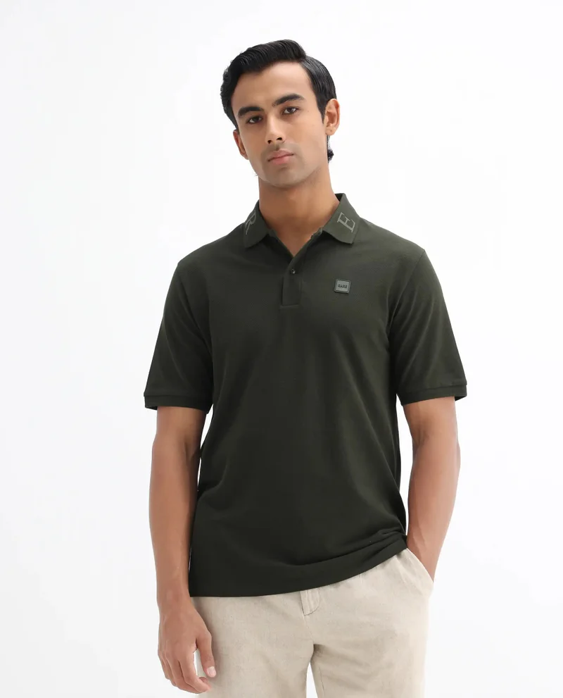 Rare Rabbit Men's Printed Collar Cotton Knitted Polo