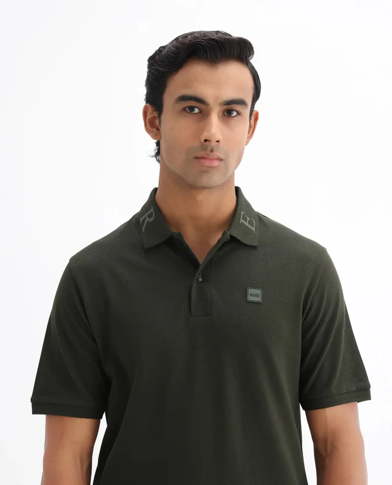 Rare Rabbit Men's Printed Collar Cotton Knitted Polo