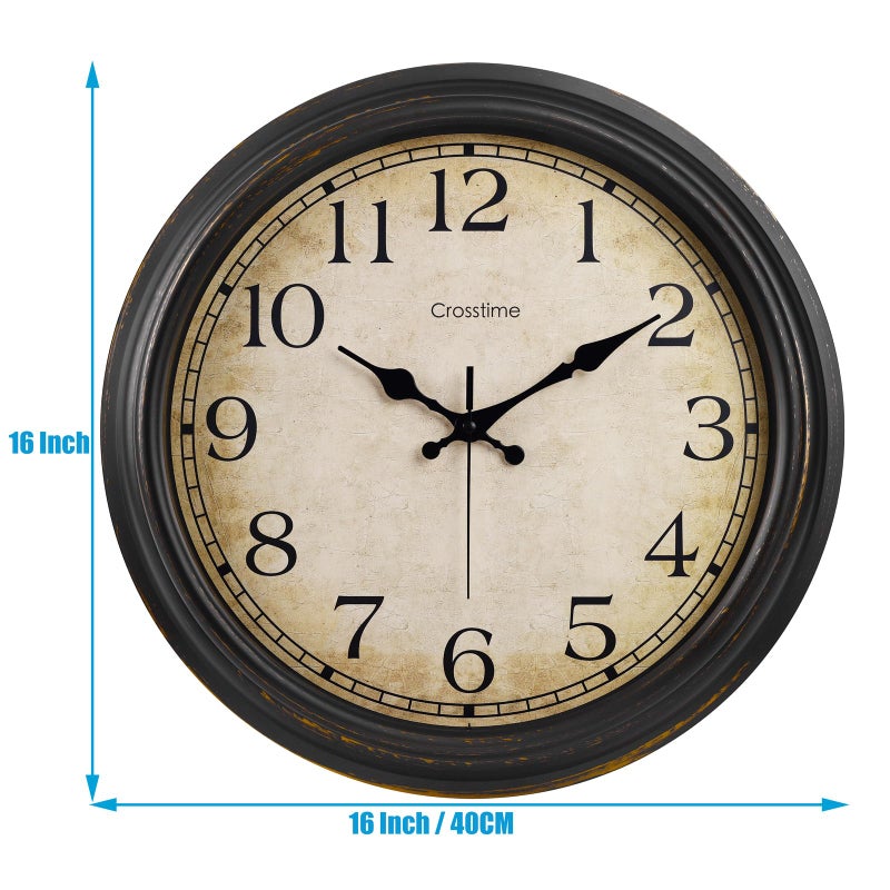 Crosstime 16 Inch Wall Clocks Battery Operated Silent Vintage Retro Round Large Wall Clock for Living Room, Office, Farmhouse Decor- Bronze - Image 2