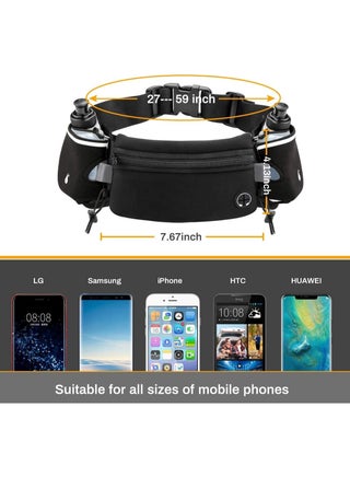 Hydration Belt Waterproof Waist Pack Bag Fits iPhones Adjustable Sports Waist Pouch for Marathon Running Hiking Cycling, Running Belt with Water Bottles(2 x 170ML), Black, M - view 3
