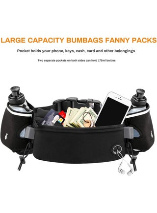 Hydration Belt Waterproof Waist Pack Bag Fits iPhones Adjustable Sports Waist Pouch for Marathon Running Hiking Cycling, Running Belt with Water Bottles(2 x 170ML), Black, M - view 4