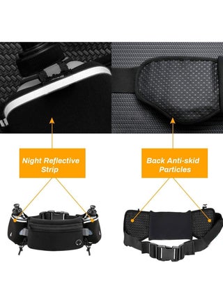 Hydration Belt Waterproof Waist Pack Bag Fits iPhones Adjustable Sports Waist Pouch for Marathon Running Hiking Cycling, Running Belt with Water Bottles(2 x 170ML), Black, M - view 5