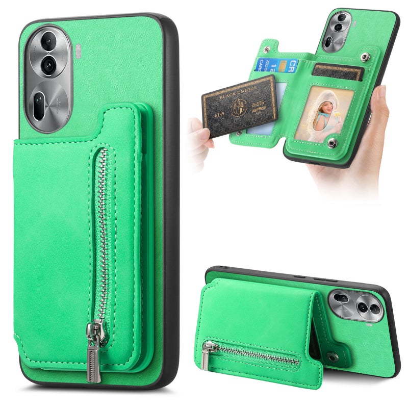 HuHa Case Cover For OPPO Reno11 Pro 5G Global Retro MagSafe Zipper Wallet Card Bag Back Phone Case(Green) - Image 1