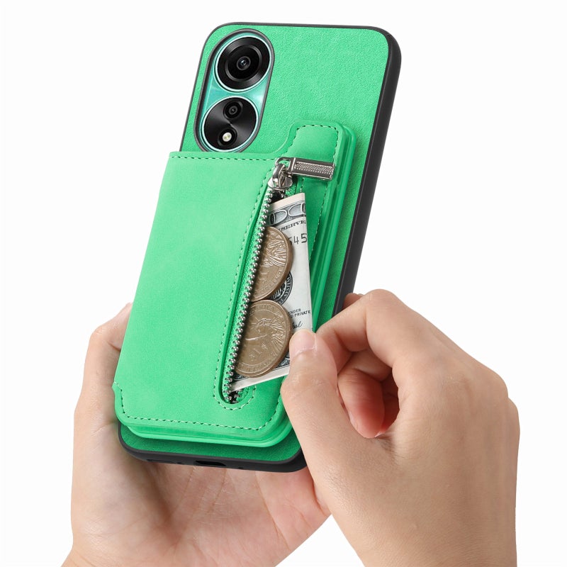 HuHa Case Cover For OPPO Reno11 Pro 5G Global Retro MagSafe Zipper Wallet Card Bag Back Phone Case(Green) - Image 5