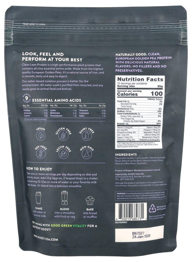 Nuzest Clean Lean Protein™ Premium Pea Protein Drink Mix Mocha  8.8 oz (250 g) - Image 2