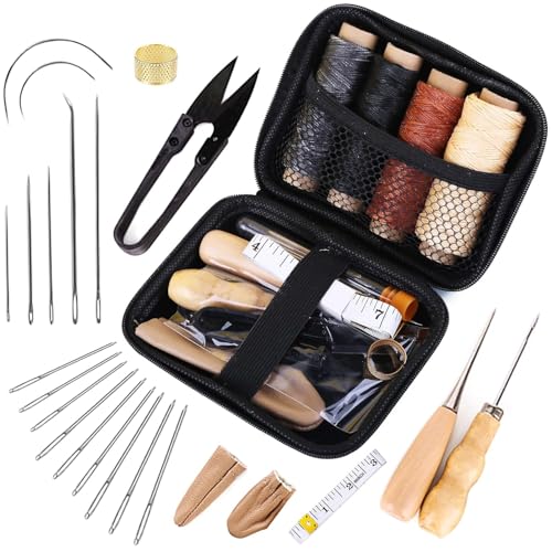 LAYZOO Leather Sewing Kit, Leather Working Kit with Large-Eyed Stitching Needles, Waxed Thread, Leather Upholstery Repair Kit, Leather Sewing Tools for DIY Leather Craft with Storage Bag - Image 2