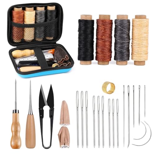 LAYZOO Leather Sewing Kit, Leather Working Kit with Large-Eyed Stitching Needles, Waxed Thread, Leather Upholstery Repair Kit, Leather Sewing Tools for DIY Leather Craft with Storage Bag - Image 1