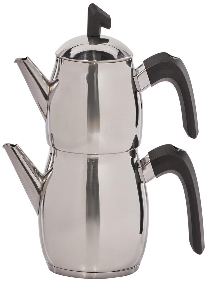 Karaca Belinay Teapot Set Silver Black, Medium Teapot, 18/10 Stainless Steel, Teapot/Lid (1 lt, 2.20 lb), Tea Kettle (1.6 lt, 3.5 lb), Suitable for Induction - Image 1