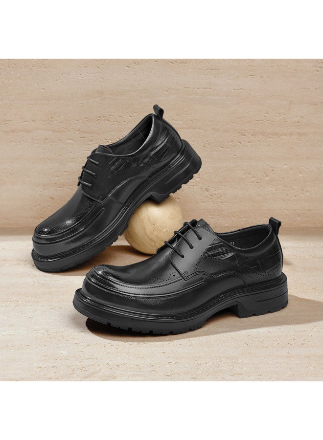 Septwolves Top Grain Leather】2025 Autumn New Men's Derby Shoes, Round Toe Brogue, Light Luxury Business Casual Leather Shoes - Image 2