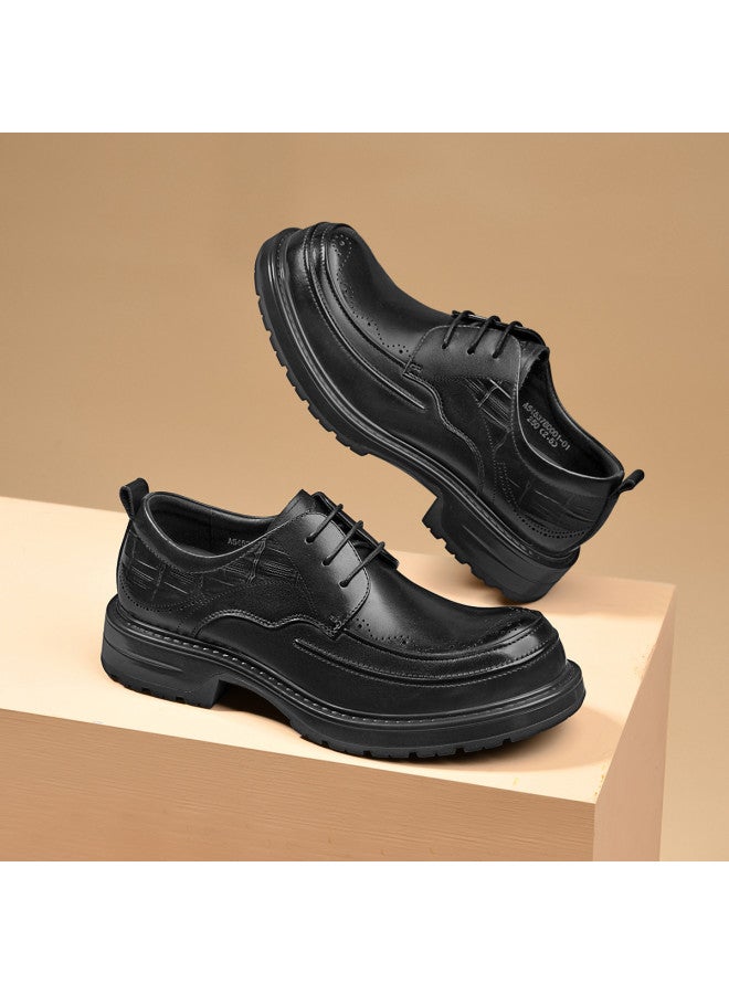 Septwolves Top Grain Leather】2025 Autumn New Men's Derby Shoes, Round Toe Brogue, Light Luxury Business Casual Leather Shoes - Image 5