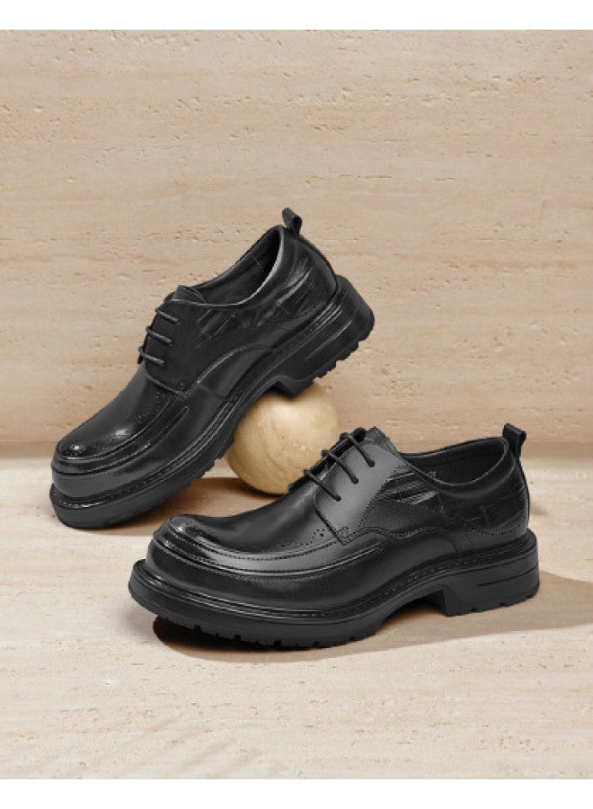 Septwolves Top Grain Leather】2025 Autumn New Men's Derby Shoes, Round Toe Brogue, Light Luxury Business Casual Leather Shoes - Image 1