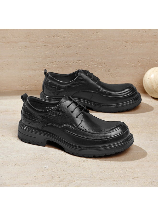 Septwolves Top Grain Leather】2025 Autumn New Men's Derby Shoes, Round Toe Brogue, Light Luxury Business Casual Leather Shoes - Image 3